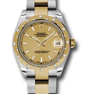 Rolex Steel and Yellow Gold Datejust 31 Watch - 24 Diamond Bezel - Champagne Index Dial - Oyster Bracelet - 178343 chio