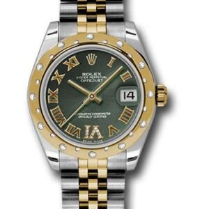 Rolex Steel and Yellow Gold Datejust 31 Watch - 24 Diamond Bezel - Olive Green Diamond Roman Vi Roman Dial - Jubilee Bracelet - 178343 ogdrj