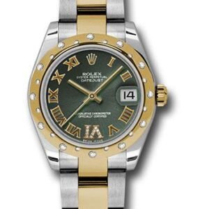 Rolex Steel and Yellow Gold Datejust 31 Watch - 24 Diamond Bezel - Olive Green Diamond Roman Vi Roman Dial - Oyster Bracelet - 178343 ogdro