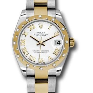 Rolex Steel and Yellow Gold Datejust 31 Watch - 24 Diamond Bezel - White Roman Dial - Oyster Bracelet - 178343 wro