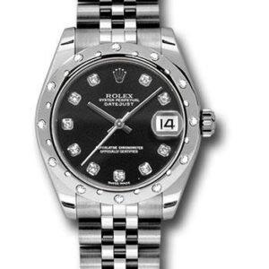 Rolex Steel and White Gold Datejust 31 Watch - 24 Diamond Bezel - Black Diamond Dial - Jubilee Bracelet - 178344 bkdj