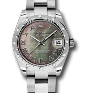 Rolex Steel and White Gold Datejust 31 Watch - 24 Diamond Bezel - Dark Mother-Of-Pearl Roman Dial - Oyster Bracelet - 178344 dkmro