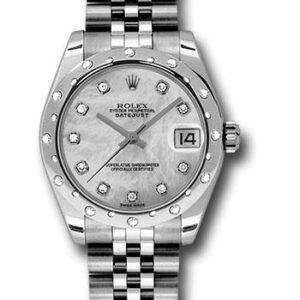 Rolex Steel and White Gold Datejust 31 Watch - 24 Diamond Bezel - Mother-Of-Pearl Diamond Dial - Jubilee Bracelet - 178344 mdj
