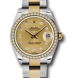 Rolex Steel and Yellow Gold Datejust 31 Watch - 46 Diamond Bezel - Champagne Diamond Dial - Oyster Bracelet - 178383 chdo