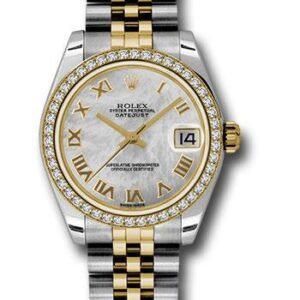 Rolex Steel and Yellow Gold Datejust 31 Watch - 46 Diamond Bezel - Mother-Of-Pearl Roman Dial - Jubilee Bracelet - 178383 mrj