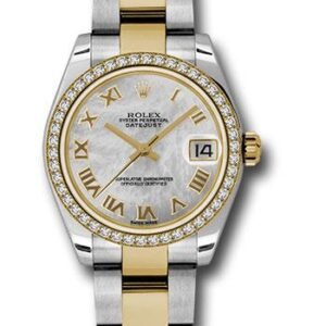 Rolex Steel and Yellow Gold Datejust 31 Watch - 46 Diamond Bezel - Mother-Of-Pearl Roman Dial - Oyster Bracelet - 178383 mro