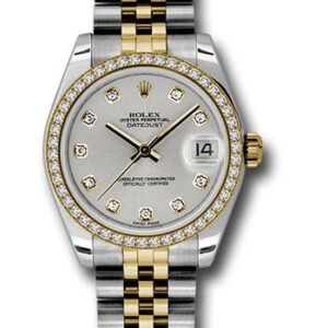 Rolex Steel and Yellow Gold Datejust 31 Watch - 46 Diamond Bezel - Silver Diamond Dial - Jubilee Bracelet - 178383 sdj