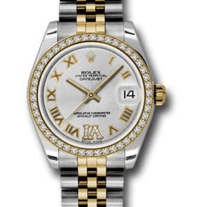Rolex Steel and Yellow Gold Datejust 31 Watch - 46 Diamond Bezel - Silver Diamond Roman Vi Roman Dial - Jubilee Bracelet - 178383 sdrj