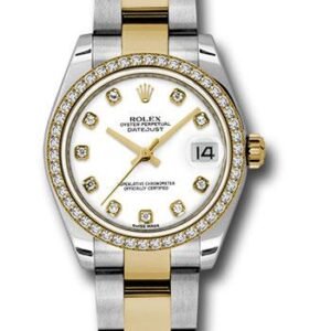 Rolex Steel and Yellow Gold Datejust 31 Watch - 46 Diamond Bezel - White Diamond Dial - Oyster Bracelet - 178383 wdo