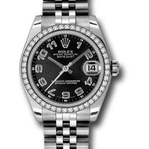 Rolex Steel and White Gold Datejust 31 Watch - 46 Diamond Bezel - Black Concentric Circle Arabic Dial - Jubilee Bracelet - 178384 bkcaj