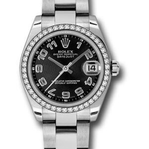 Rolex Steel and White Gold Datejust 31 Watch - 46 Diamond Bezel - Black Concentric Circle Arabic Dial - Oyster Bracelet - 178384 bkcao