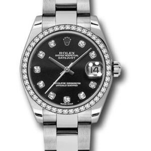 Rolex Steel and White Gold Datejust 31 Watch - 46 Diamond Bezel - Black Diamond Dial - Oyster Bracelet - 178384 bkdo