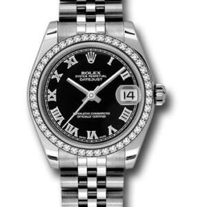 Rolex Steel and White Gold Datejust 31 Watch - 46 Diamond Bezel - Black Roman Dial - Jubilee Bracelet - 178384 bkrj