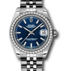 Rolex Steel and White Gold Datejust 31 Watch - 46 Diamond Bezel - Blue Index Dial - Jubilee Bracelet - 178384 blij