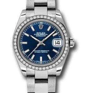 Rolex Steel and White Gold Datejust 31 Watch - 46 Diamond Bezel - Blue Index Dial - Oyster Bracelet - 178384 blio