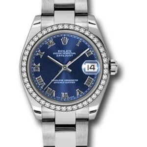 Rolex Steel and White Gold Datejust 31 Watch - 46 Diamond Bezel - Blue Roman Dial - Oyster Bracelet - 178384 blro