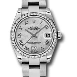 Rolex Steel and White Gold Datejust 31 Watch - 46 Diamond Bezel - Mother-Of-Pearl Diamond Roman Vi Roman Dial - Oyster Bracelet - 178384 mdro