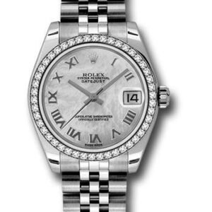 Rolex Steel and White Gold Datejust 31 Watch - 46 Diamond Bezel - Mother-Of-Pearl Roman Dial - Jubilee Bracelet - 178384 mrj