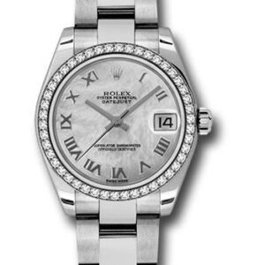 Rolex Steel and White Gold Datejust 31 Watch - 46 Diamond Bezel - Mother-Of-Pearl Roman Dial - Oyster Bracelet - 178384 mro