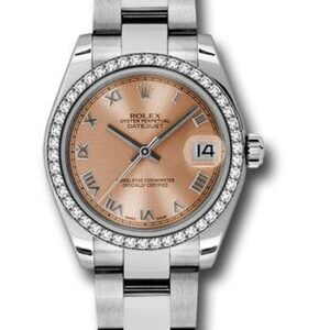 Rolex Steel and White Gold Datejust 31 Watch - 46 Diamond Bezel - Pink Roman Dial - Oyster Bracelet - 178384 pro