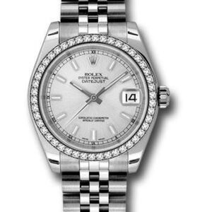 Rolex Steel and White Gold Datejust 31 Watch - 46 Diamond Bezel - Silver Index Dial - Jubilee Bracelet - 178384 sij