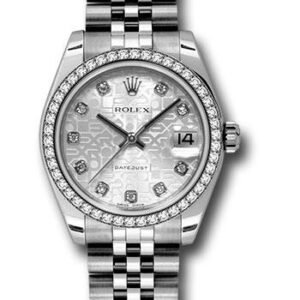 Rolex Steel and White Gold Datejust 31 Watch - 46 Diamond Bezel - Silver Jubilee Diamond Dial - Jubilee Bracelet - 178384 sjdj