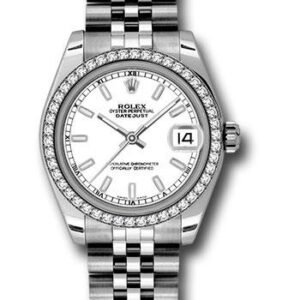 Rolex Steel and White Gold Datejust 31 Watch - 46 Diamond Bezel - White Index Dial - Jubilee Bracelet - 178384 wij