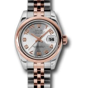 Rolex Steel and Everose Gold Rolesor Lady Datejust 26 Watch - Domed Bezel - Silver Concentric Circle Arabic Dial - Jubilee Bracelet - 179161 scaj