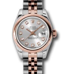 Rolex Steel and Everose Gold Rolesor Lady Datejust 26 Watch - Domed Bezel - Silver Diamond Dial - Jubilee Bracelet - 179161 sdj