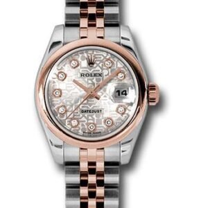Rolex Steel and Everose Gold Rolesor Lady Datejust 26 Watch - Domed Bezel - Silver Jubilee Diamond Dial - Jubilee Bracelet - 179161 sjdj