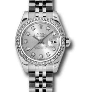 Rolex Steel and White Gold Lady Datejust 26 Watch - 46 Diamond Bezel - Silver Diamond Dial - Jubilee Bracelet - 179384 sdj