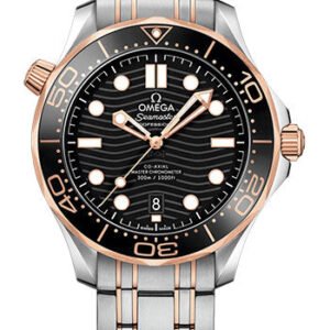 Omega Seamaster Diver 300M Co-Axial Master Chronometer Watch - 42 mm Steel And Sedna Gold Case - Unidirectional Bezel - Black Ceramic Dial - 210.20.42.20.01.001