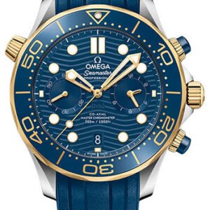 Omega Seamaster Diver 300M Omega Co-Axial Master Chronometer Chronograph - 44 mm Steel And Yellow Gold Case - Blue Dial - Blue Rubber Strap - 210.22.44.51.03.001