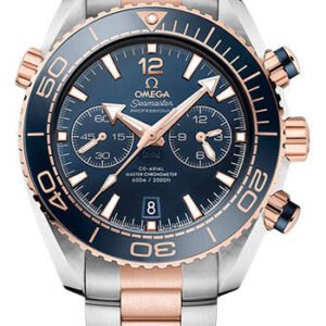 Omega Planet Ocean 600 M Omega Co-axial Master Chronometer Chronograph Watch - 45.5 mm Sedna Gold And Steel Case - Unidirectional Blue Ceramic Bezel - Blue Ceramic Dial - 215.20.46.51.03.001