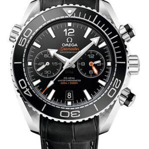 Omega Planet Ocean 600 M Omega Co-axial Master Chronometer Chronograph Watch - 45.5 mm Steel Case - Unidirectional Black Ceramic Bezel - Black Ceramic Dial - Black Leather Strap - 215.33.46.51.01.001