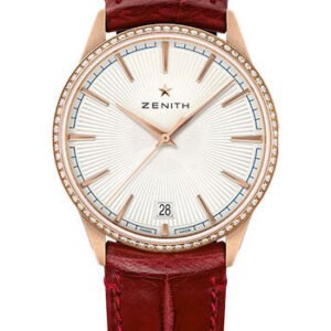 Zenith Elite Classic Watch - Rose Gold - Diamond Bezel - Silver Dial - Burgundy Alligator Strap - 22.3200.670/01.C831