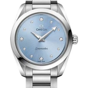 Omega Seamaster Aqua Terra 150M Quartz Watch - 28 mm Steel Case - Glossy Ice Blue Diamond Dial - 220.10.28.60.53.001