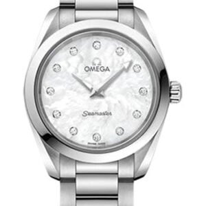 Omega Seamaster Aqua Terra 150M Quartz Watch - 28 mm Steel Case - White Mother-Of-Pearl Diamond Dial - 220.10.28.60.55.001