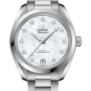 Omega Seamaster Aqua Terra 150M Co-Axial Master Chronometer Watch - 34 mm Steel Case - White Mother-Of-Pearl Diamond Dial - 220.10.34.20.55.001