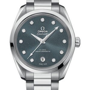 Omega Seamaster Aqua Terra 150M Co-Axial Master Chronometer Ladies Watch - 38 mm Steel Case - Shimmer Blue-Grey Diamond Dial - 220.10.38.20.53.001