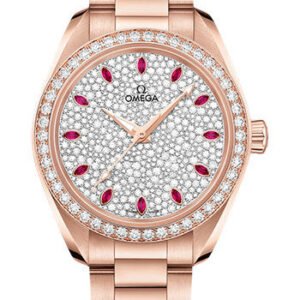Omega Seamaster Aqua Terra 150M Omega Co-Axial Master Chronometer - 34 mm Sedna Gold Case - Diamond Bezel - Diamond Paved Ruby Dial - 220.55.34.20.99.001