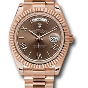 Rolex Everose Gold Day-Date 40 Watch - Fluted Bezel - Chocolate Bevelled Roman Dial - President Bracelet - 228235 chorp