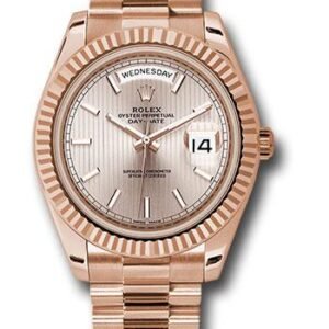Rolex Everose Gold Day-Date 40 Watch - Fluted Bezel - Sundust Strip Motif Index Dial - President Bracelet - 228235 sdsmip