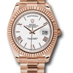 Rolex Everose Gold Day-Date 40 Watch - Fluted Bezel - White Bevelled Roman Dial - President Bracelet - 228235 wrp