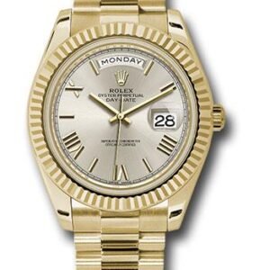 Rolex Yellow Gold Day-Date 40 Watch - Fluted Bezel - Silver Bevelled Roman Dial - President Bracelet - 228238 srp