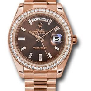 Rolex Everose Gold Day-Date 40 Watch - Everose Gold Bezel - Chocolate Baguette Diamond Dial - President Bracelet - 228345RBR chobdp