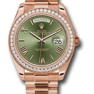 Rolex Everose Gold Day-Date 40 Watch - Everose Gold Bezel - Olive Green Bevelled Roman Dial - President Bracelet - 228345RBR ogrp