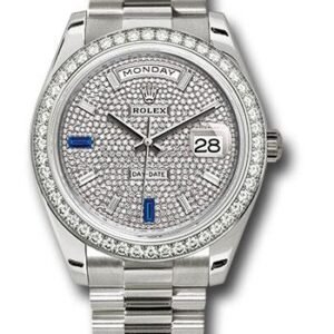 Rolex White Gold Day-Date 40 Watch - White Gold Bezel - Diamond Paved Baguette Diamond Dial - President Bracelet - 228349RBR dp7d2sp