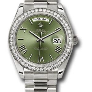 Rolex White Gold Day-Date 40 Watch - Bezel - Olive Green Bevelled Roman Dial - President Bracelet - 228349RBR ogrp