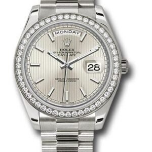 Rolex White Gold Day-Date 40 Watch -  Bezel - Silver Stripe Motif Index Dial - President Bracelet - 228349RBR ssmip